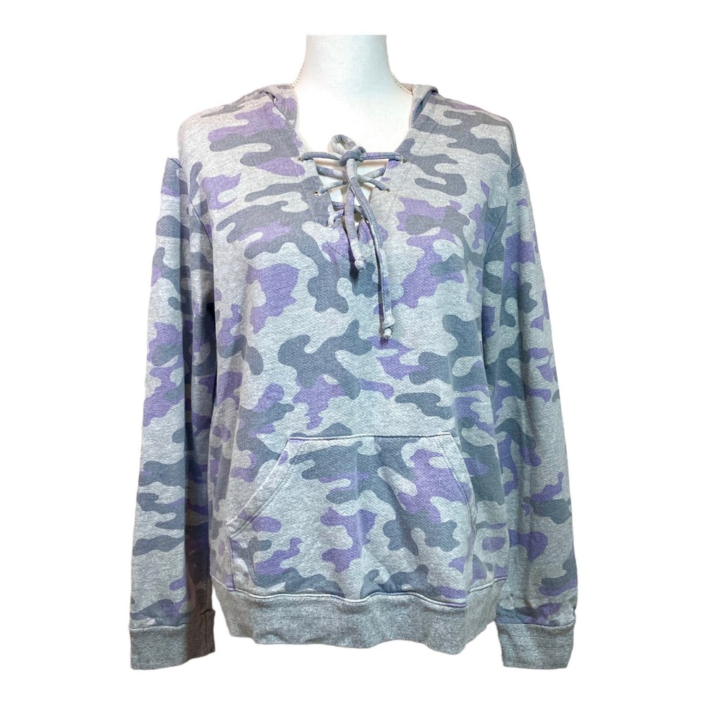 Sundry Camo Hoodie Size L (3 Sundry) Gray with Lace Up Neckline